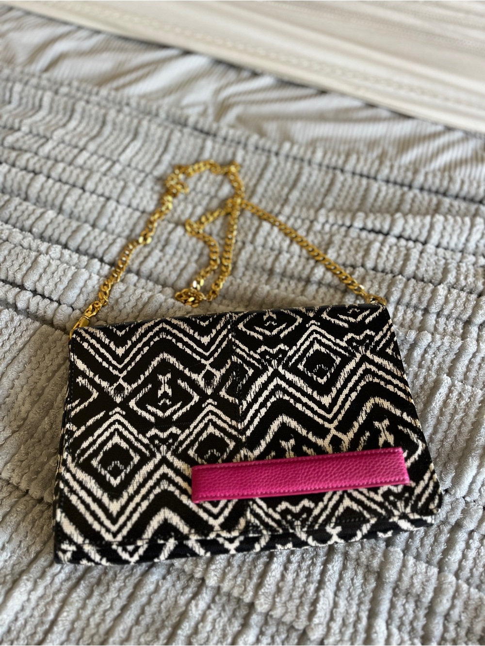 Steve Madden Black & White Pattern Clutch with Pink Accent